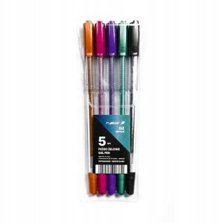 DŁUGOPISY ŻELOWE 5SZT METALIK GZ-031 ETUI