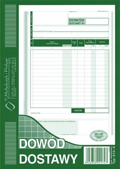 DRUK DOWÓD DOSTAWY A5 315-3 MICHALCZYK
