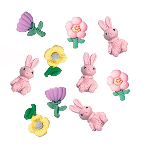 OZDOBY SAMOPRZYL.3D KRÓLIKI I KWIATY PASTEL 12SZT. OZDOBY SAMOPRZYL.3D KRÓLIKI I KWIATY PASTEL 12SZT.