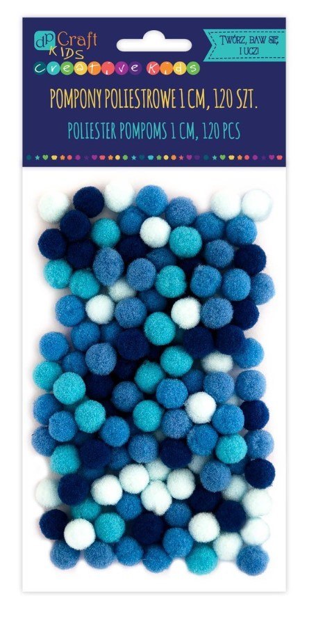 POMPONY POLIESTROWE 1 CM MIX NIEBIESKI