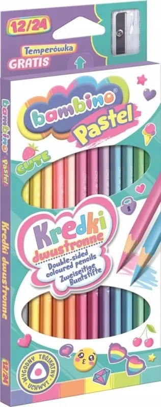 Kredki trójkątne dwustr.12/24K pastel BAMBINO