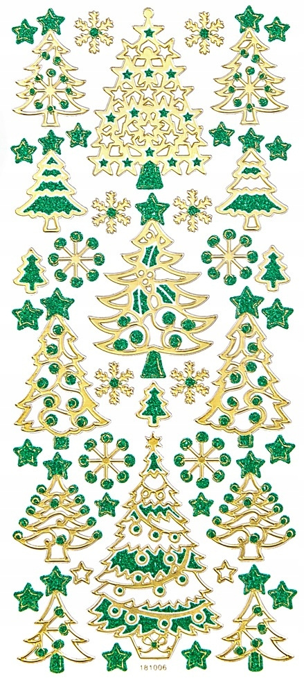 NAKLEJKI BROKATOWE CHOINKI GOLD & GREEN, 44 SZT. NAKLEJKI BROKATOWE CHOINKI GOLD & GREEN, 44 SZT.
