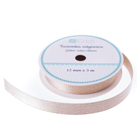 WSTĄŻKA SATYNOWA Z BROKATEM KREM 3M X 12MM